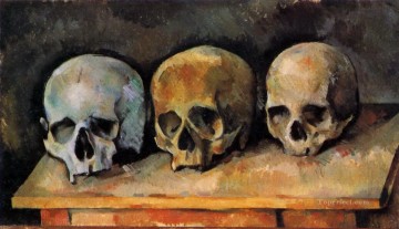 印象派の静物画 Painting - 三つの頭蓋骨 ポール・セザンヌ 印象派の静物画